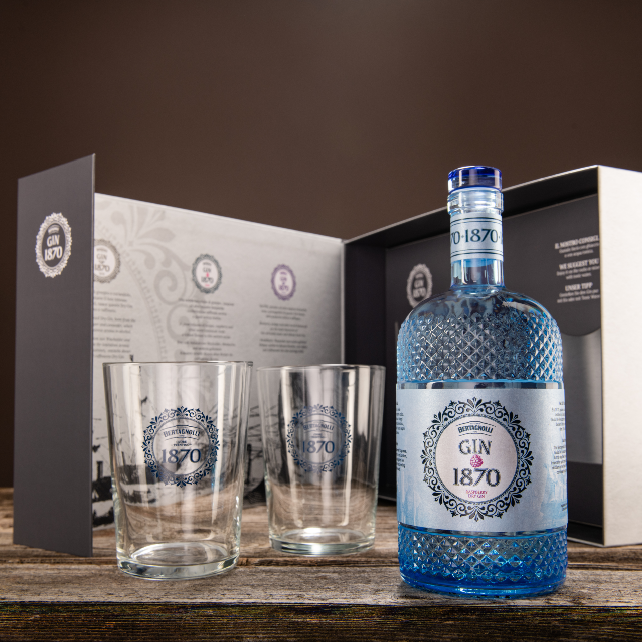 Cofanetto Gin1870 Raspberry con 2 Bicchieri