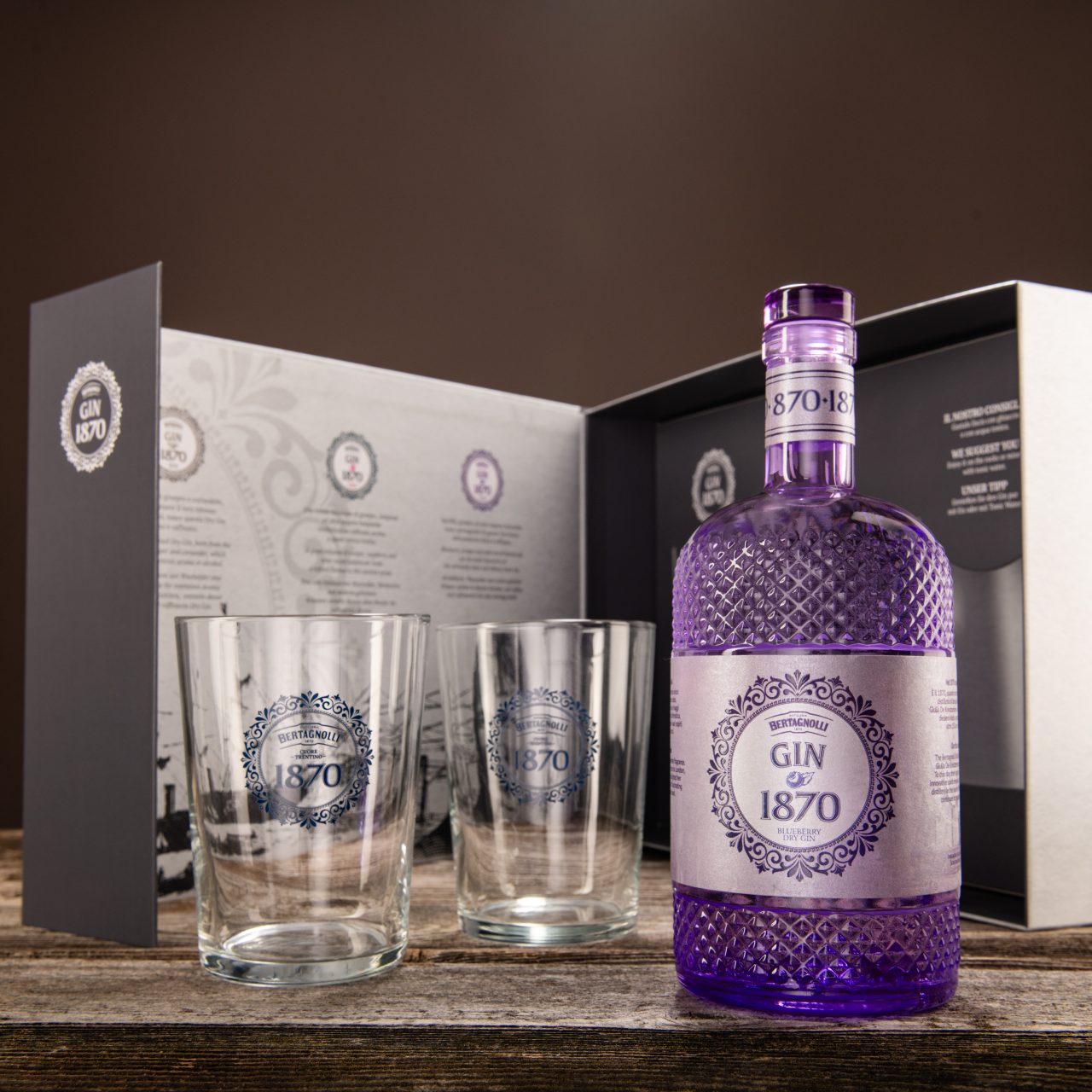 Cofanetto Gin1870 Blueberry con 2 Bicchieri